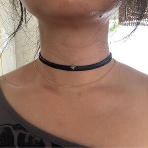 Jennifer Zeuner Jewelry black leather silver choker with diamond
